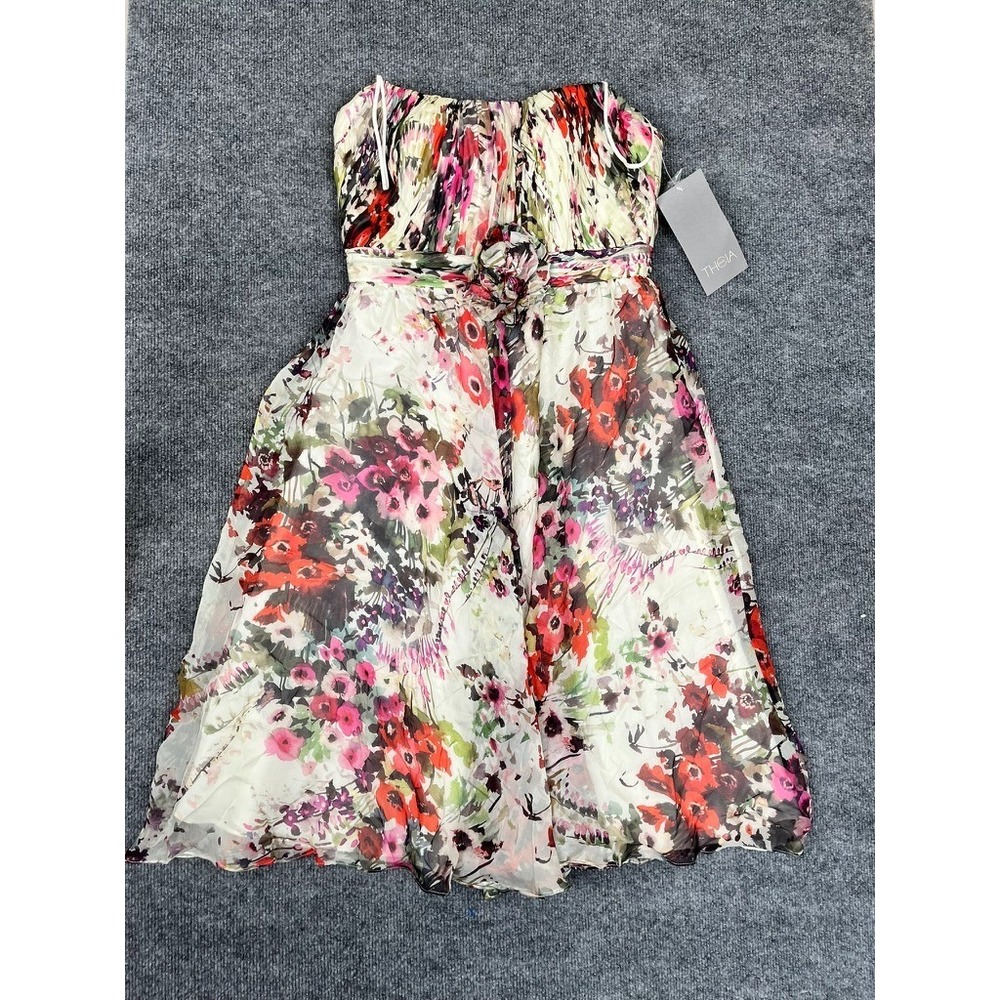 NWT Theia Silk Floral Print Midi Length Dress Women's Size 6